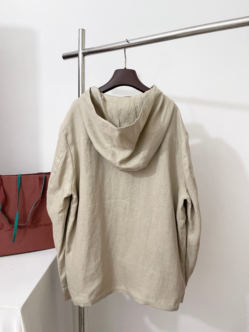 Loro Piana Khaki Dual-Zip Hooded Linen Jacket - Luxe Casual