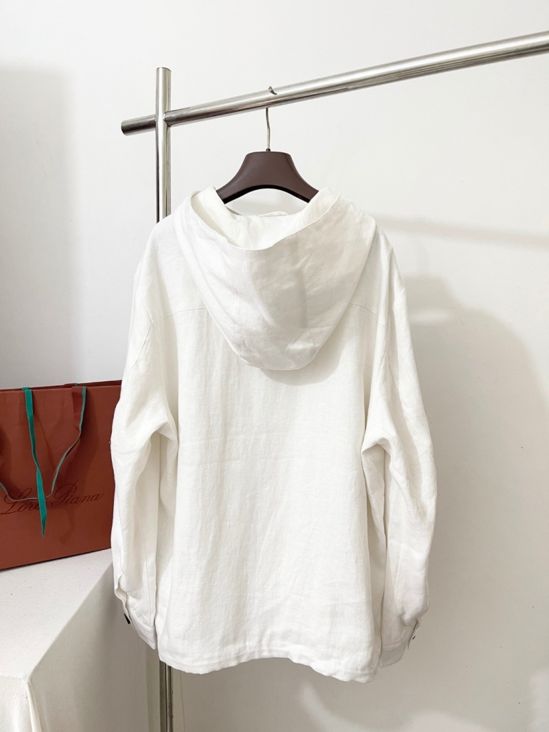 Loro Piana White Dual-Zip Linen Hooded Jacket - Luxe Comfort