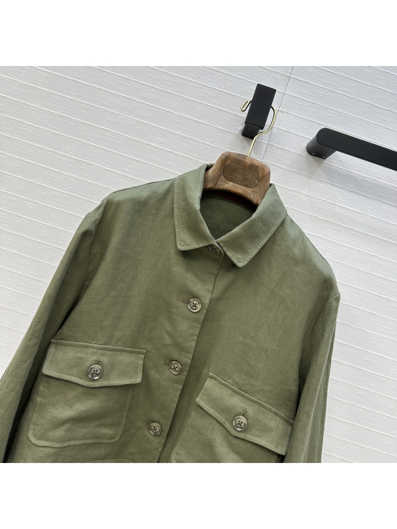 Loro Piana Lp25s Green Linen Collared Jacket - Chic & Breezy