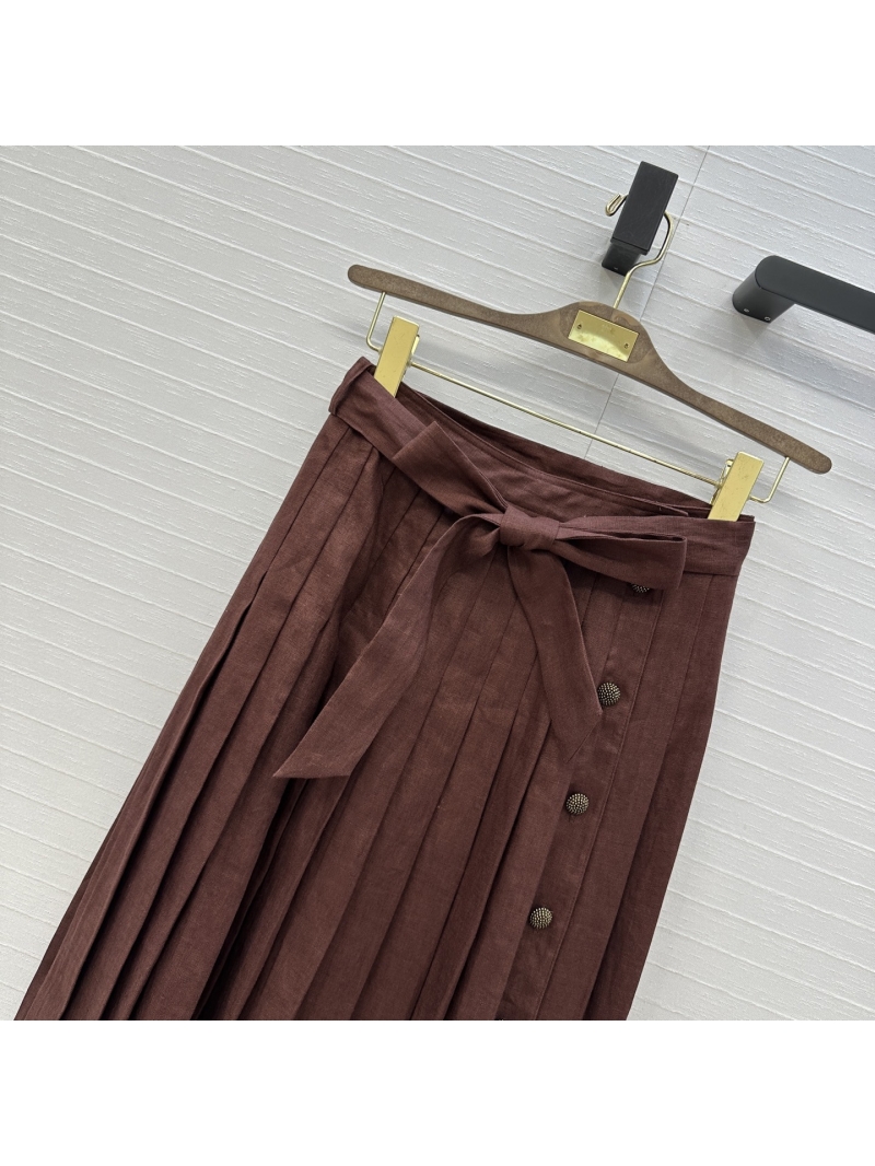 Loro Piana Elegant Linen Pleated Long Skirt with Side Buttons