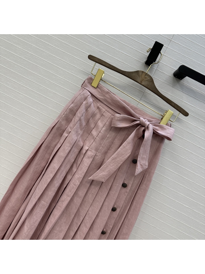 Loro Piana Elegant Pleated Linen Midi Skirt - Luxe A-Line Design