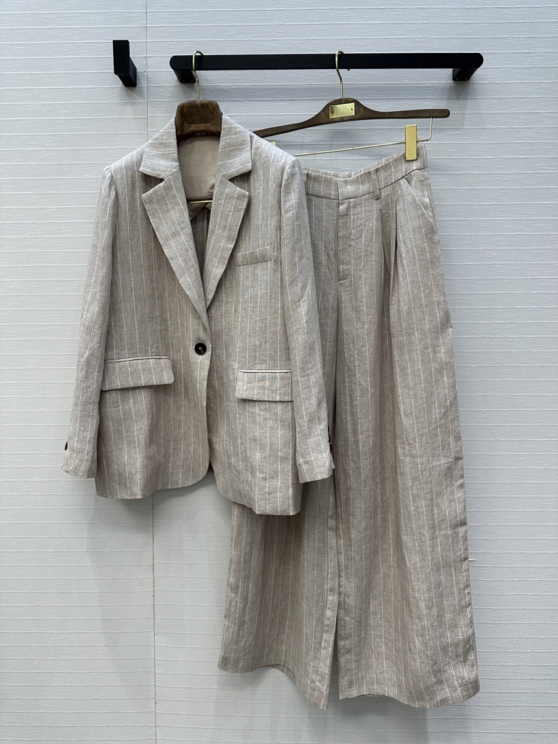 Loro Piana Luxe Oatmeal Striped Linen Blazer Jacket
