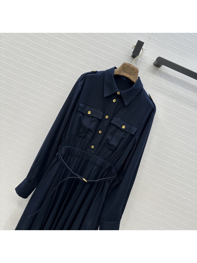 Loro Piana Luxe Metal Button Shoulder Epaulette Shirt Dress