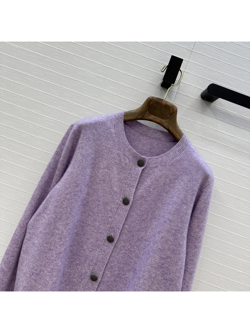 Loro Piana Exclusive Early Autumn Collection: Luxe Retro Button-Detail Cashmere Cardigan in Sophisticated Purple