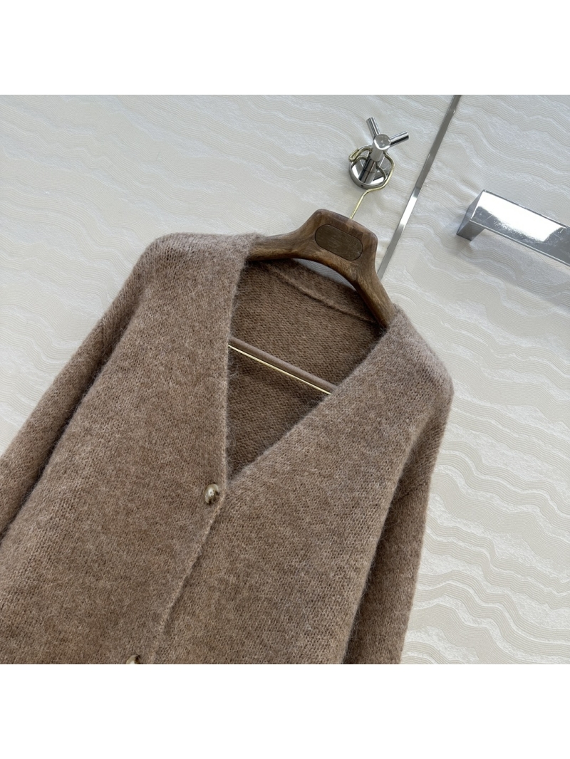 Loro Piana Exclusive Luxe V-Neck Alpaca Wool Coat in Brown