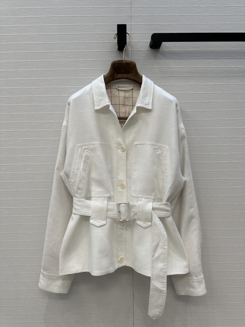 Loro Piana Luxe Belted Linen-Cotton Jacket in Off-White