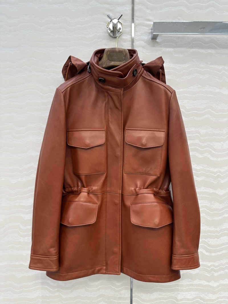 Loro Piana Traveler Genuine Leather Jacket - Exclusive Custom Craftsmanship, Adjustable Waist, Detachable Hood