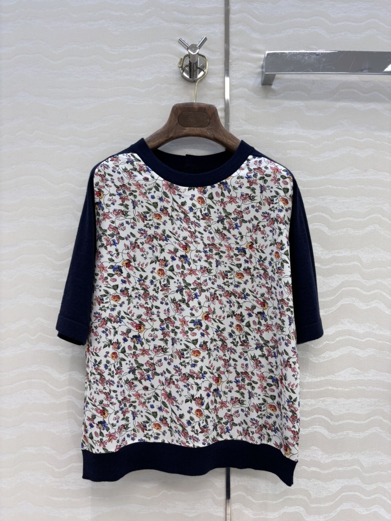 Loro Piana Exclusive Luxe Print-Embellished Short-Sleeve Sweater in Vintage Floral