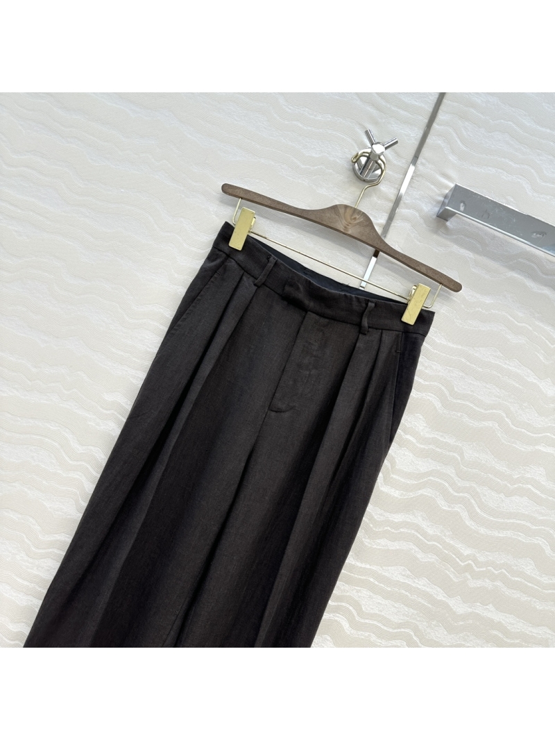 Loro Piana Exclusive High-Waisted Linen Pleated Trousers in Vintage Brown