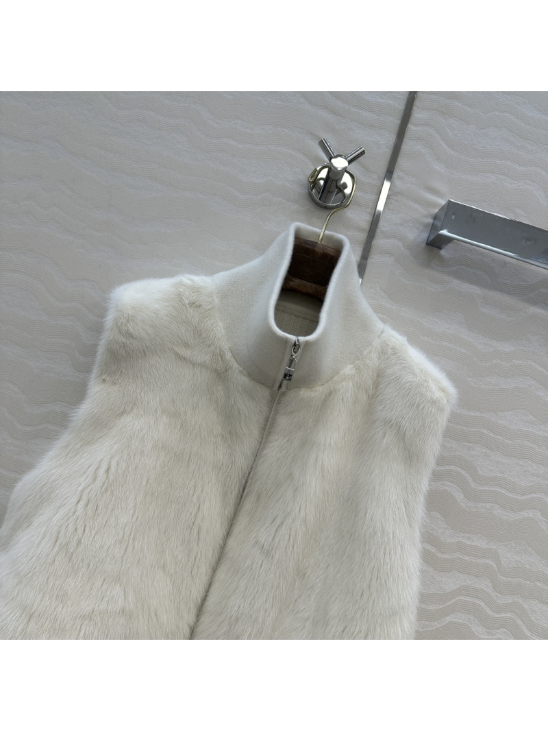 Loro Piana Exclusive Luxe Mink Fur Vest in White with Cashmere Knit Trim