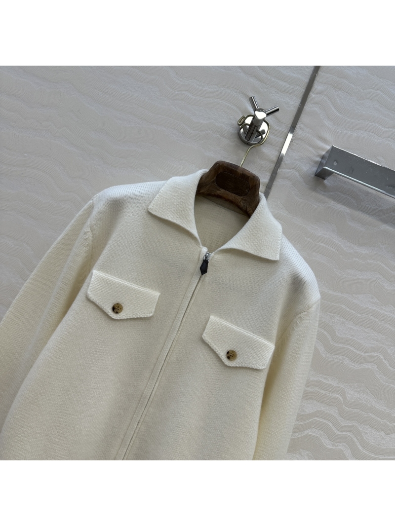 Loro Piana High Intellect Old Money Style Collared Cashmere Jacket in White