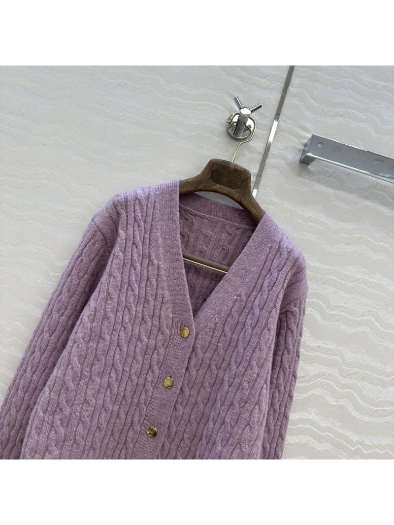 Loro Piana Luxe High-Intelligence Old Money V-Neck Wool Cardigan in Lilac