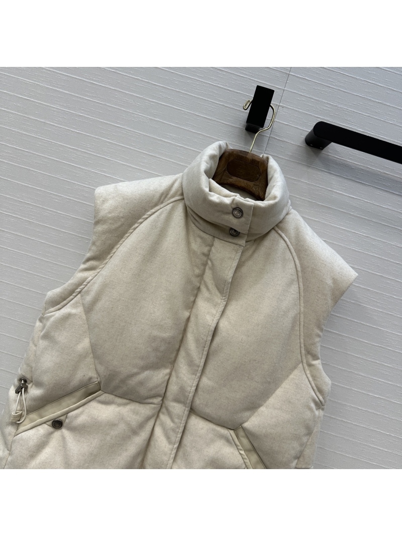 Loro Piana Luxe Quilted Down Vest in Cream - High Collar, Drawstring Waist, Premium Duck Down
