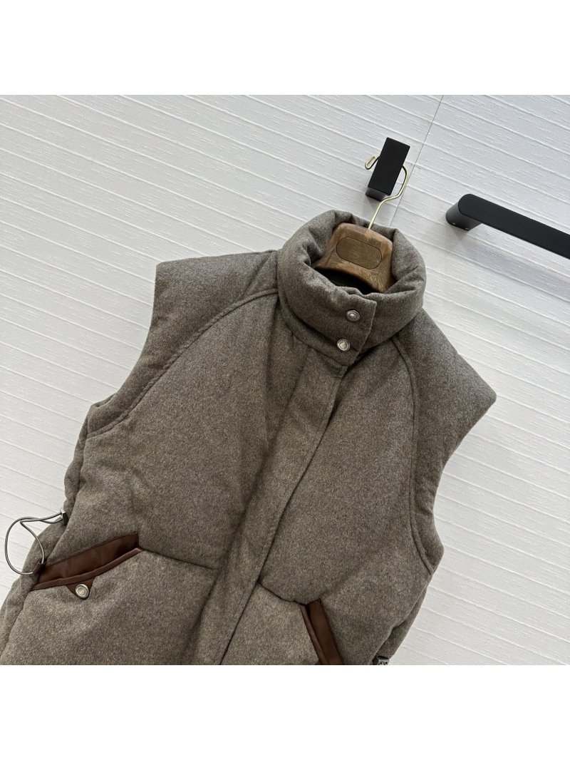 Loro Piana Luxe Drawstring-Waist Wool-Blend Down Vest in Muted Taupe