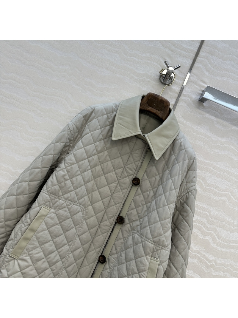 Loro Piana Quilted Cotton Coat with Genuine Sheepskin Leather Accents – Windproof, Waterproof, Oversized Minimalist Outerwear