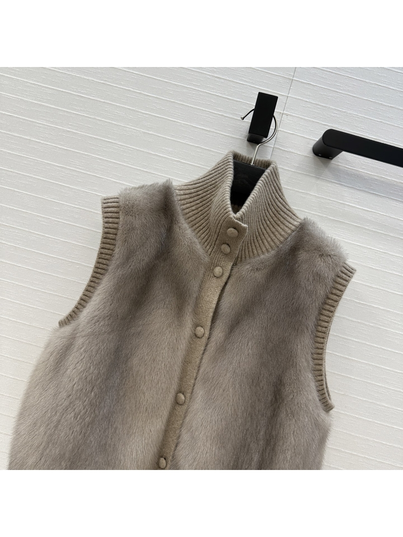 Loro Piana Silver-Blue Mink Fur Vest with Cashmere Knit Trim – Timeless Taupe Luxury