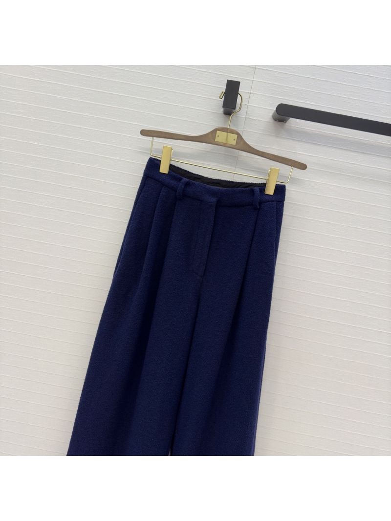 Loro Piana Deep Royal Blue Wool-Blend Straight-Leg Trousers | Mid-High Waist with Pleats | Minimalist Tailored Pants