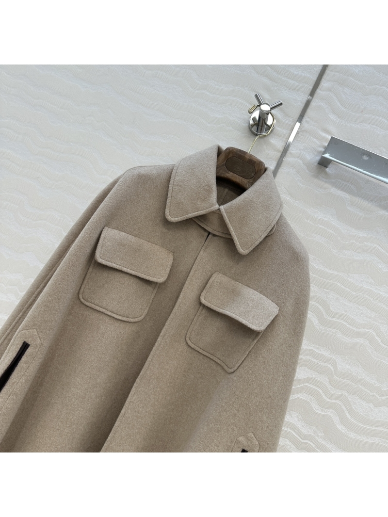 Loro Piana Cashmere & Wool Cape Coat | Hand-Finished Leather Trim | Military Collar | S, M, L