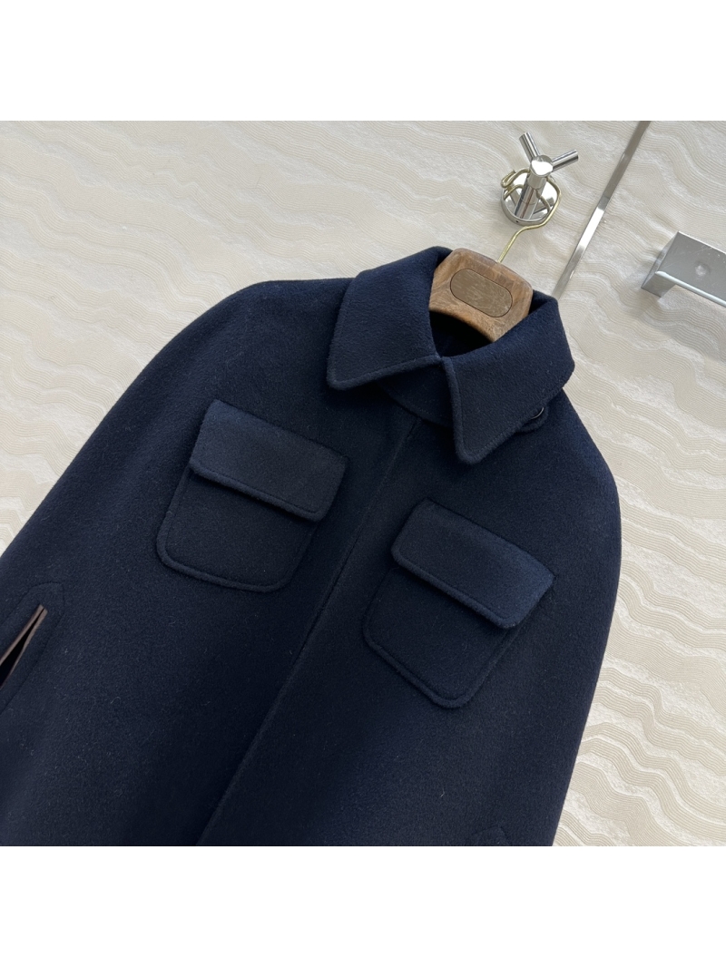 Loro Piana 90% Wool 10% Cashmere Cape Coat – Handcrafted Leather Trim, Military-Inspired Equestrian Design, Asymmetrical Hem