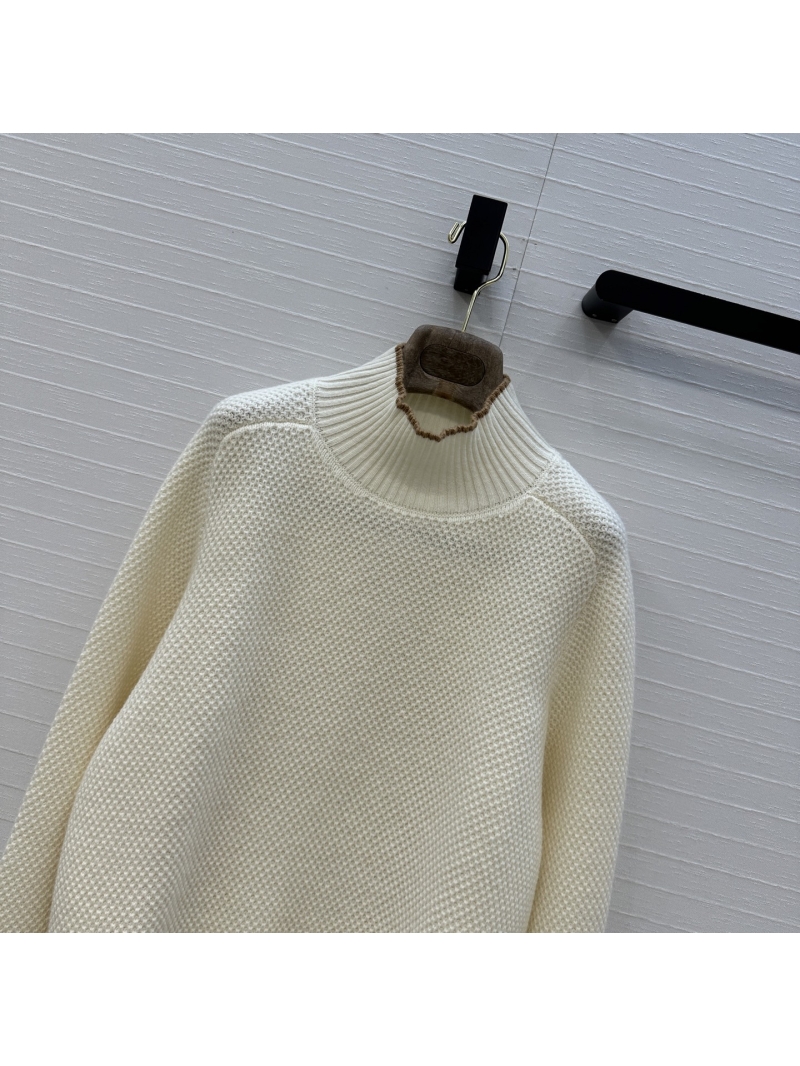 Loro Piana Cashmere High-Neck Chunky Knit Sweater – Cream White | Timeless Old Money Style