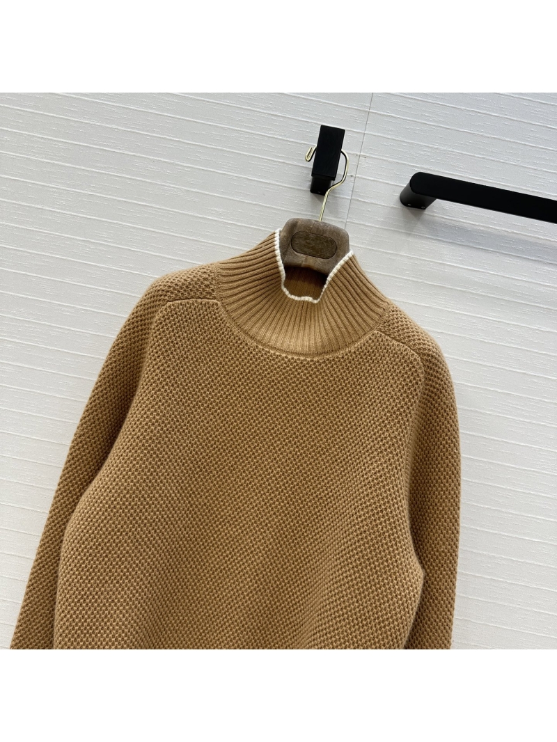 Loro Piana High-Neck Cashmere-Blend Chunky Knit Sweater in Caramel | Timeless Old Money Style, Diamond Stitch Pattern, Drop Shoulder