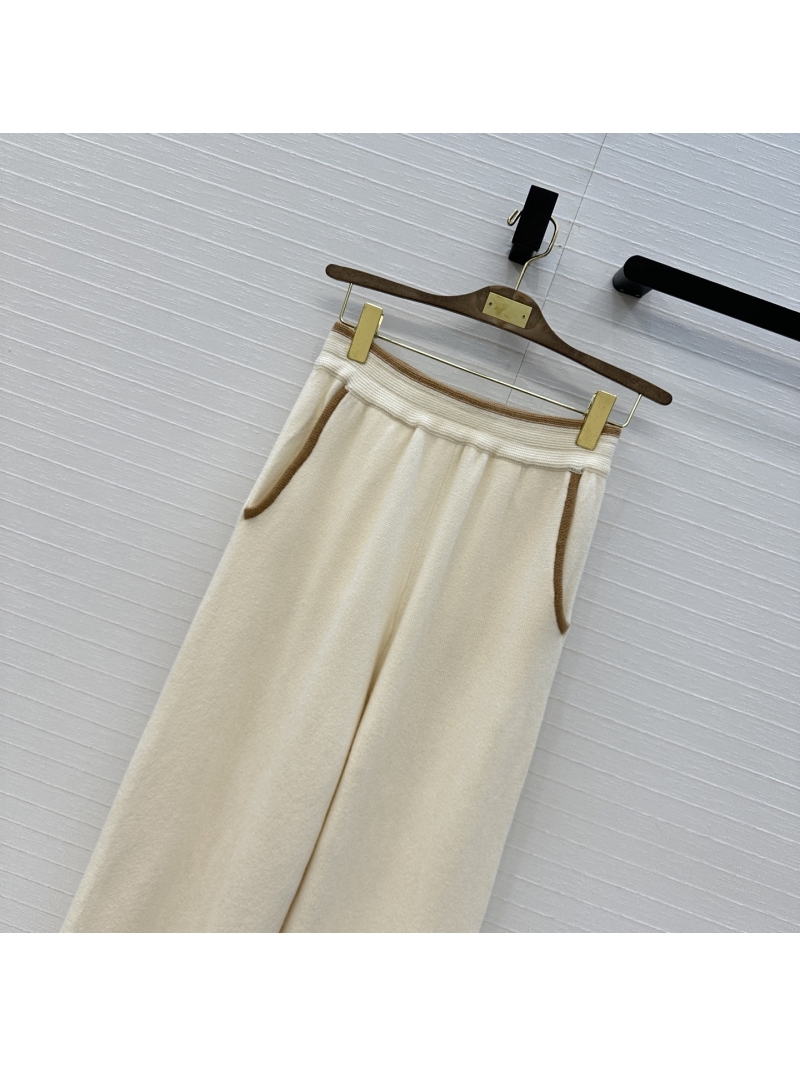 Loro Piana Cashmere Wide-Leg Pants – Cream with Contrast Piping, Timeless Old Money Luxury