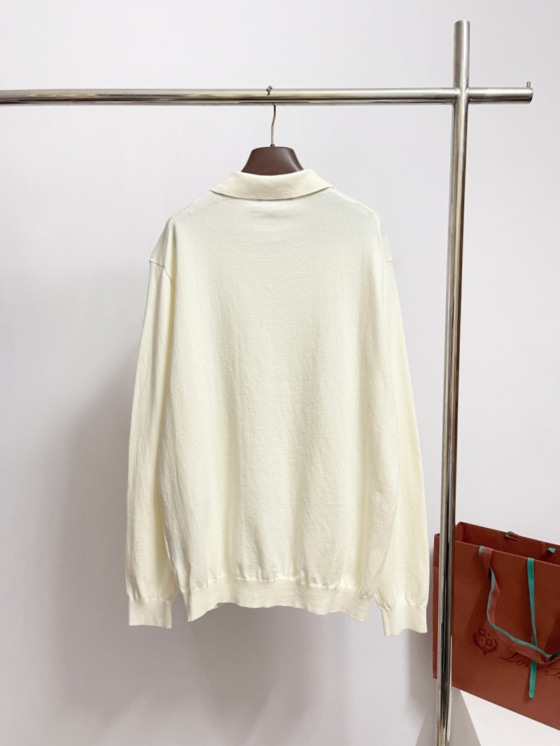 Loro Piana Off-White Long-Sleeve Knit Polo Shirt – Classic Collar, Ribbed Cuffs, Relaxed Fit