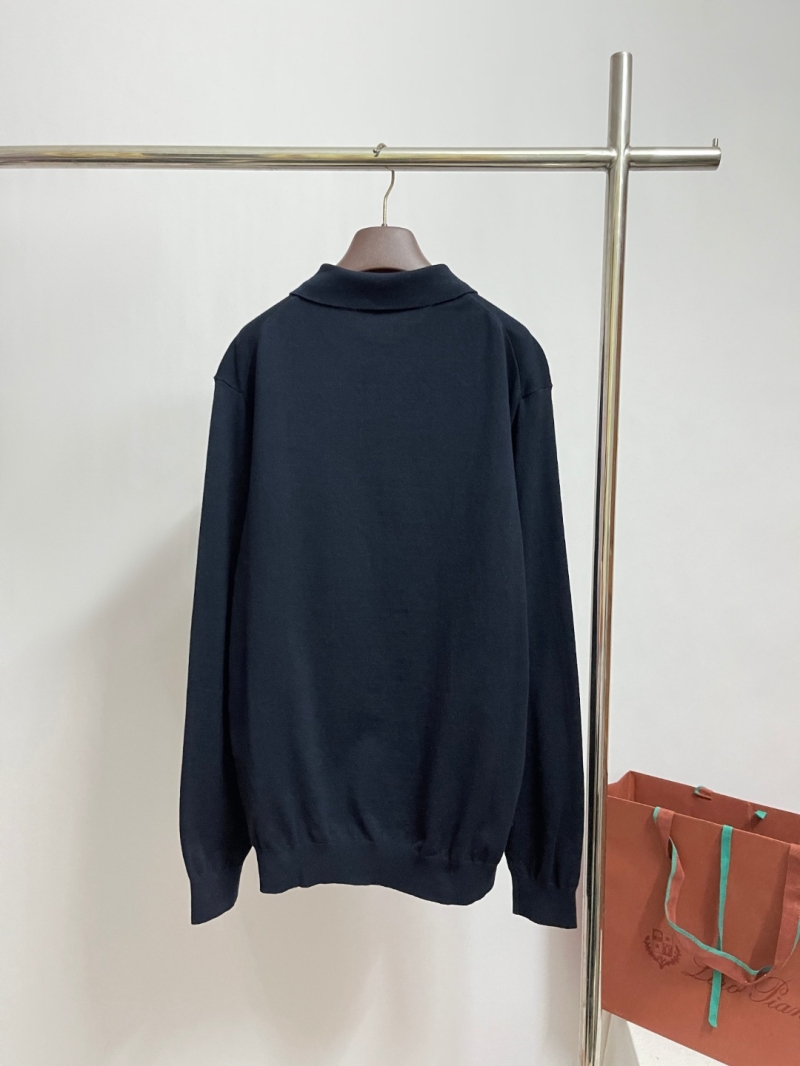 Loro Piana Fine Cotton Knit Long-Sleeve Polo Shirt in Deep Navy Blue