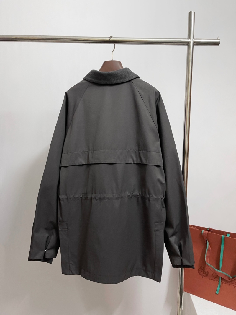 Loro Piana Longline Trench Coat Jacket in Charcoal Gray – Detachable Collar, Soft Cotton, Minimalist Luxury Outerwear