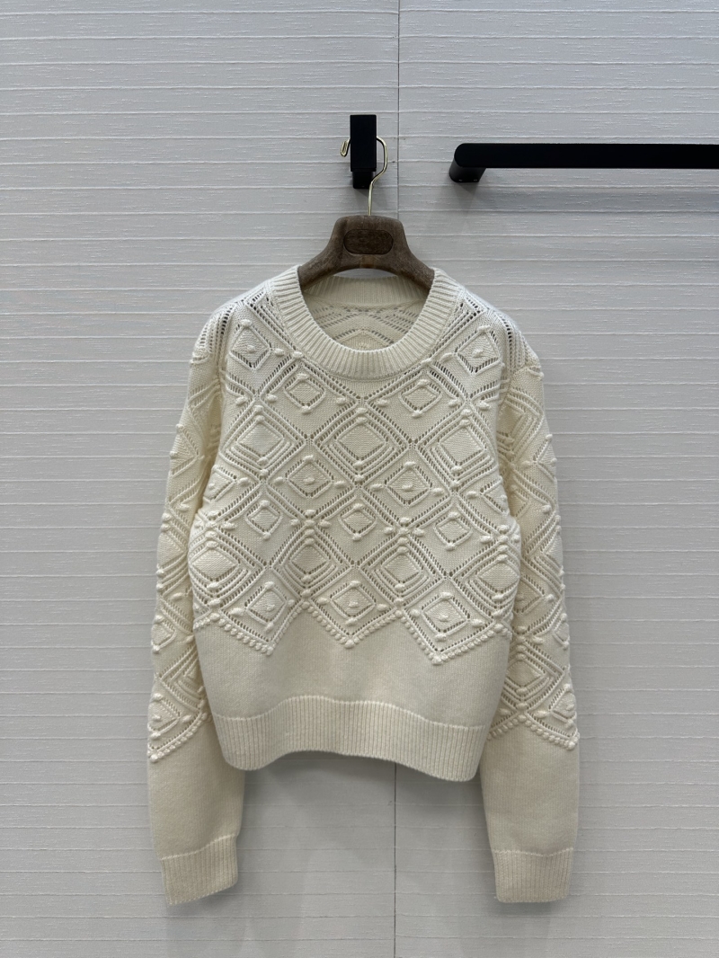 Loro Piana Holiday Collection Heavy-Gauge Cashmere Sweater with Diamond Relief Jacquard - Ivory