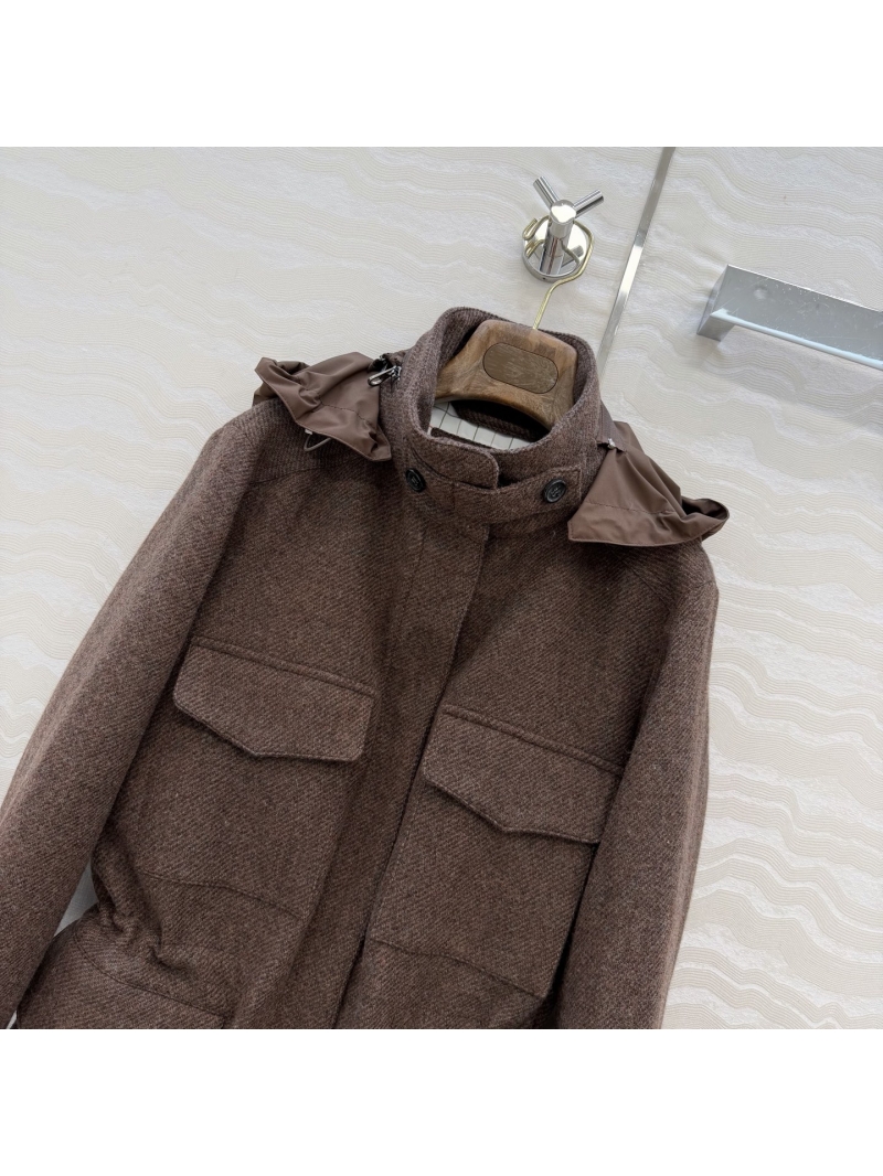 Loro Piana Imported Wool Melange Traveler's Field Jacket - Brown, Stand Collar & Adjustable Waist