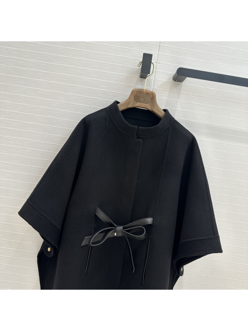 Loro Piana Sumptuous Cashmere-Wool Cape Coat with Genuine Sheepskin Leather Trim and Funnel Neck