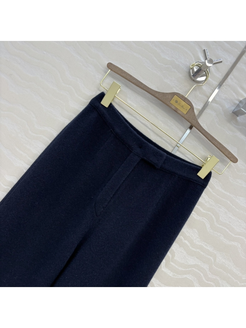 Loro Piana Exquisite 100% Cashmere Wide-Leg Trousers in Midnight Navy | Old Money Aesthetic