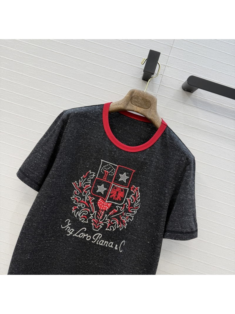 Loro Piana Vintage Crest Embroidered T-Shirt, Deep Charcoal Heather