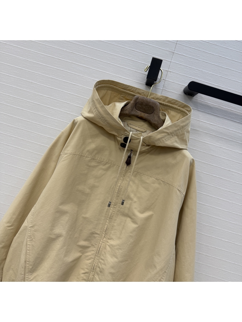 Loro Piana "Donny" Technical Windproof & Solaire Linen Hooded Pilot Jacket in Light Beige