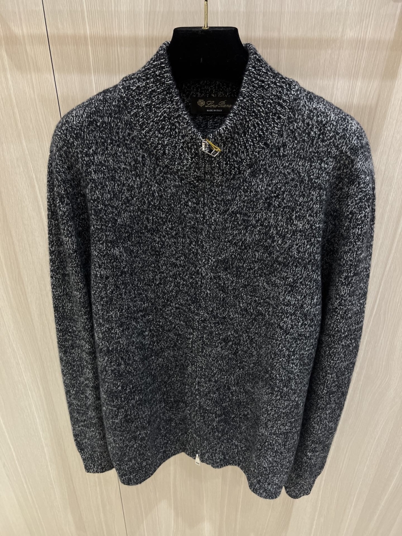 Loro Piana Ribbed Wool Zip-Up Cardigan - Heather Grey Mock Neck Premium Knitwear