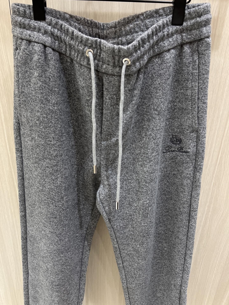 Loro Piana Signature Embroidered Wool Knit Joggers in Heather Gray