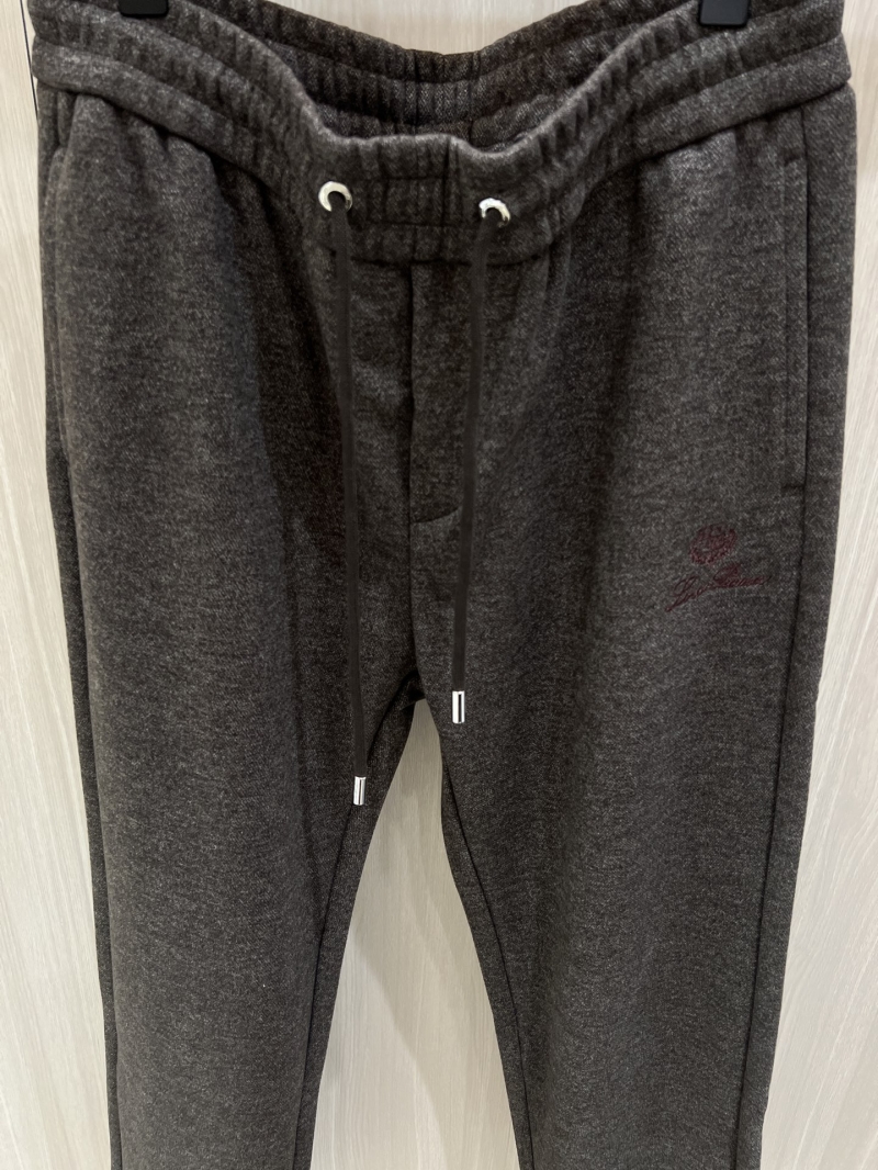 Loro Piana Sumptuous Heathered Wool Joggers with Signature Embroidery in Dark Charcoal Grey
