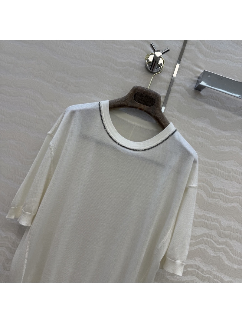 Loro Piana Sumptuous Silk-Cashmere Bead-Embellished Knit Top in Cream