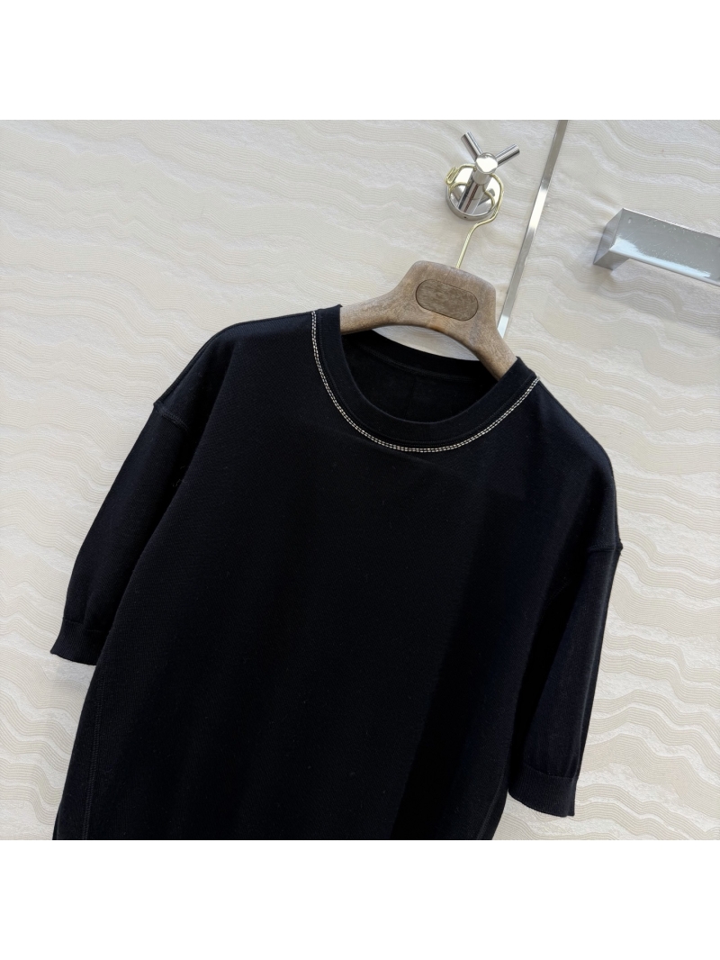 Loro Piana Cashmere and Silk Blend Beaded Embroidery Knit Top in Black