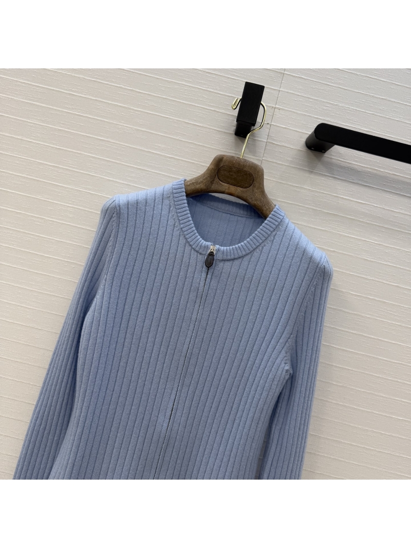 Loro Piana Sumptuous Cashmere-Wool 18-Gauge Ribbed Knit Double-Zip Cardigan in Baby Blue