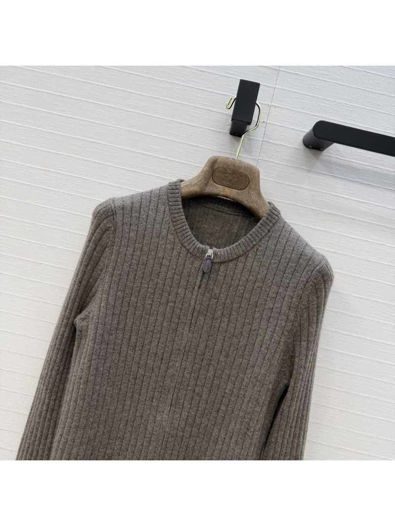 Loro Piana Sumptuous Cashmere-Wool Ribbed Double-Zip Cardigan in Mink Grey