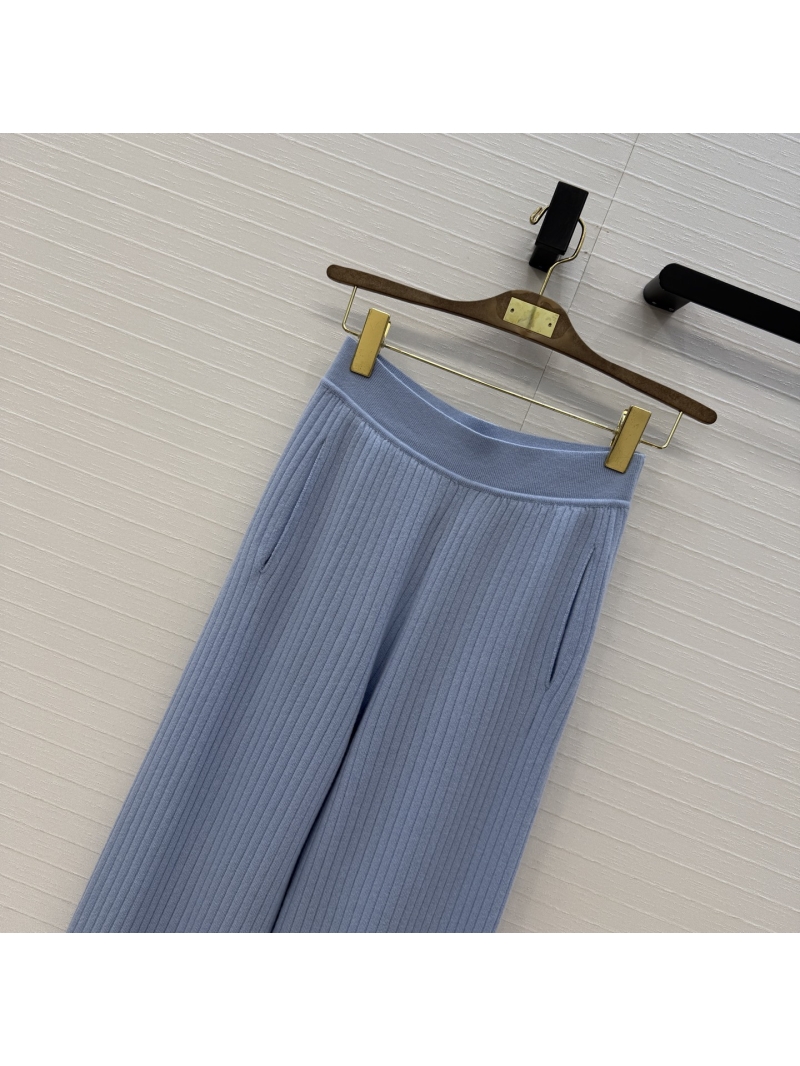 Loro Piana Sumptuous Cashmere Swiss-Ribbed Wide-Leg Trousers in Cornflower Blue