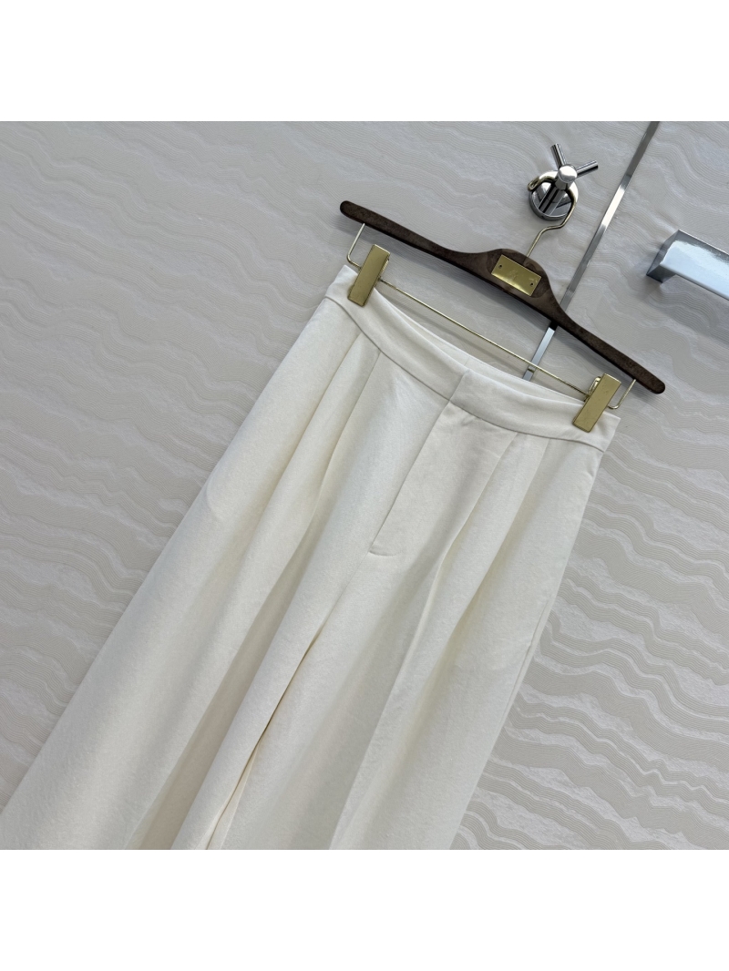 Loro Piana Wool Tencel Linen Blend Rodge Elegant Pleated Trousers in Ice Gardenia White