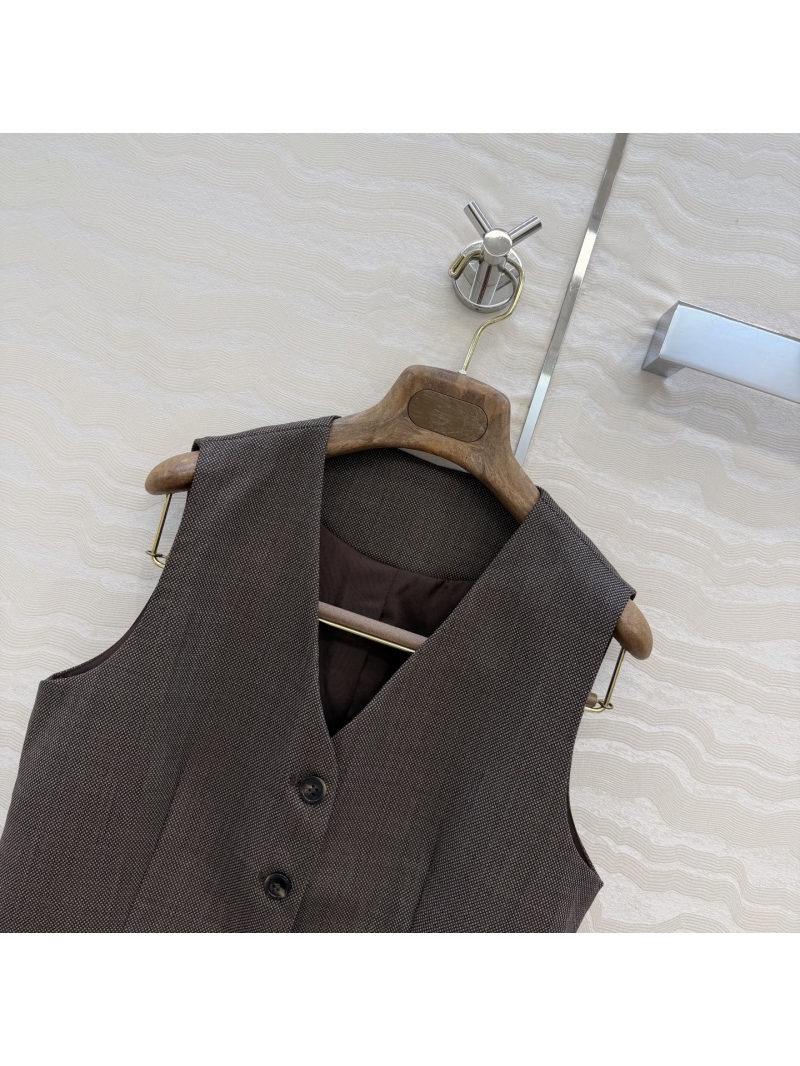 Loro Piana High-End Wool-Acetate Minimalist Waistcoat Vest in Coffee Brown