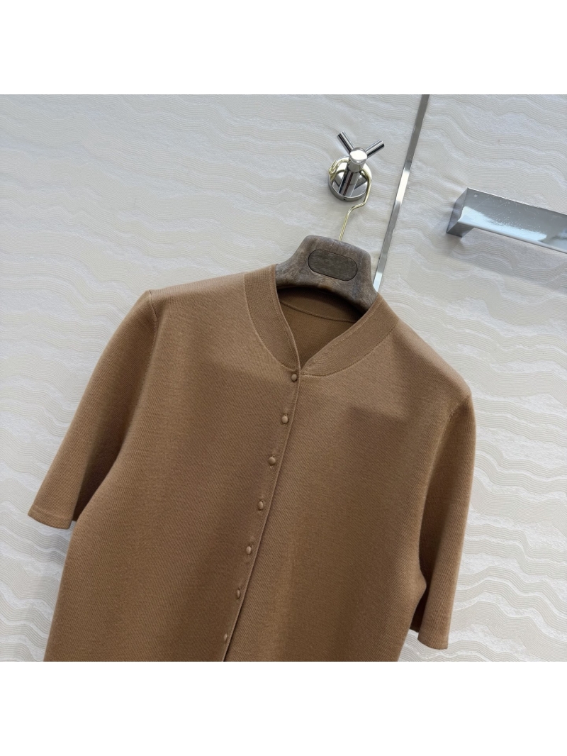 Loro Piana Silk & Wool Spagna Mini Short-Sleeved Knit Jacket in Camel