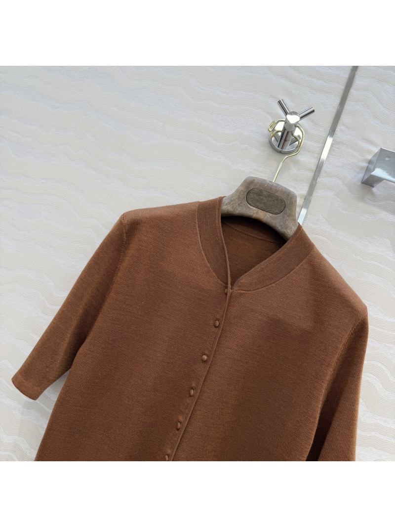 Loro Piana Exquisite Silk-Wool Spagna Mini Short Sleeve Knit Jacket in Terracotta Brown