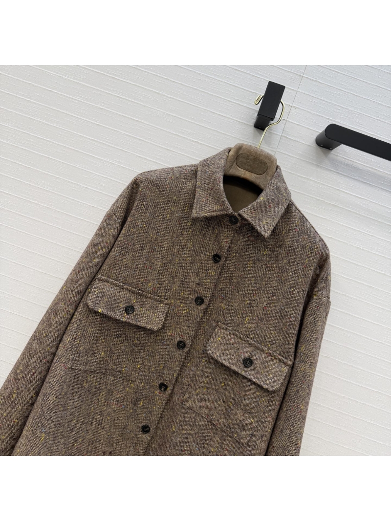 Loro Piana Yarn-Dyed Flecked Wool Workwear Shirt-Jacket in Earthy Brown