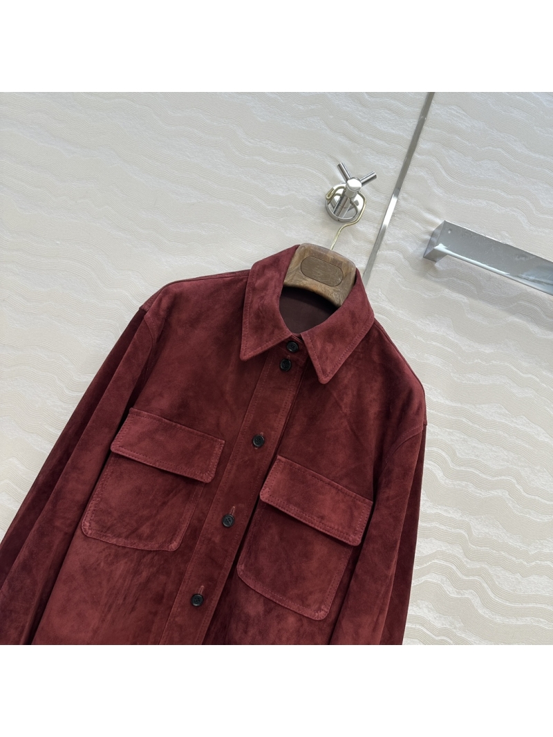 Loro Piana 100% Lambskin Suede Burgundy Pointed Lapel Shirt Jacket