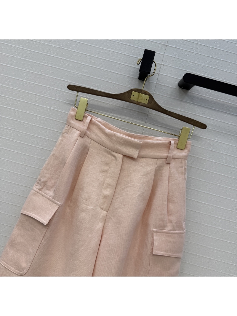 Loro Piana Baby Pink Imported Linen Pleated Bermuda Cargo Shorts